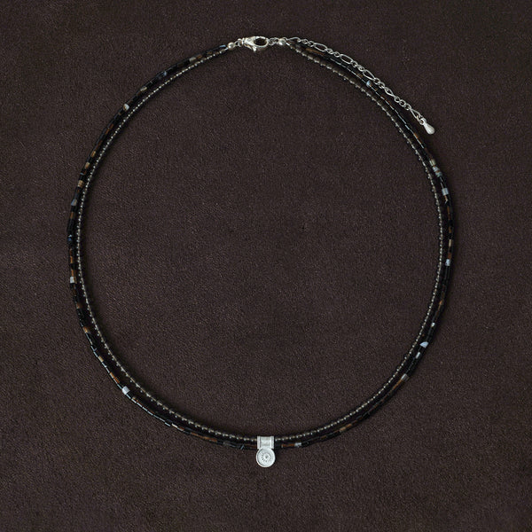 OLIO E ACETO Smoky Quartz and Agate Double Pendant Necklace OLIO-OA13N32-ZY Brown/Silver